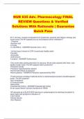 NUR 635 Adv. Pharmacology FINAL  REVIEW Questions & Verified  Solutions With Rationale | Guarantee Quick Pass