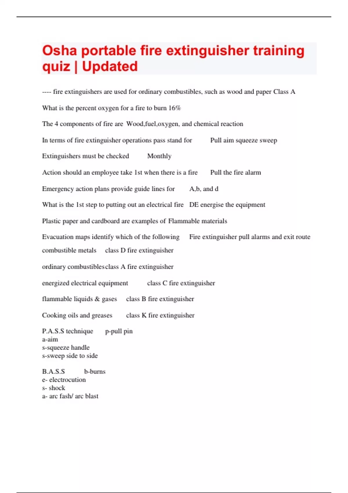 Osha portable fire extinguisher Exam Latest Bundle Stuvia US