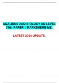 AQA JUNE 2022 BIOLOGY AS LEVEL 7401 PAPER 1 MARKSHEME MS. LATEST 2024 UPDATE. 