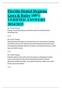 Florida Dental Hygiene Laws & Rules 100&percnt;  VERIFIED ANSWERS  2024&sol;2025