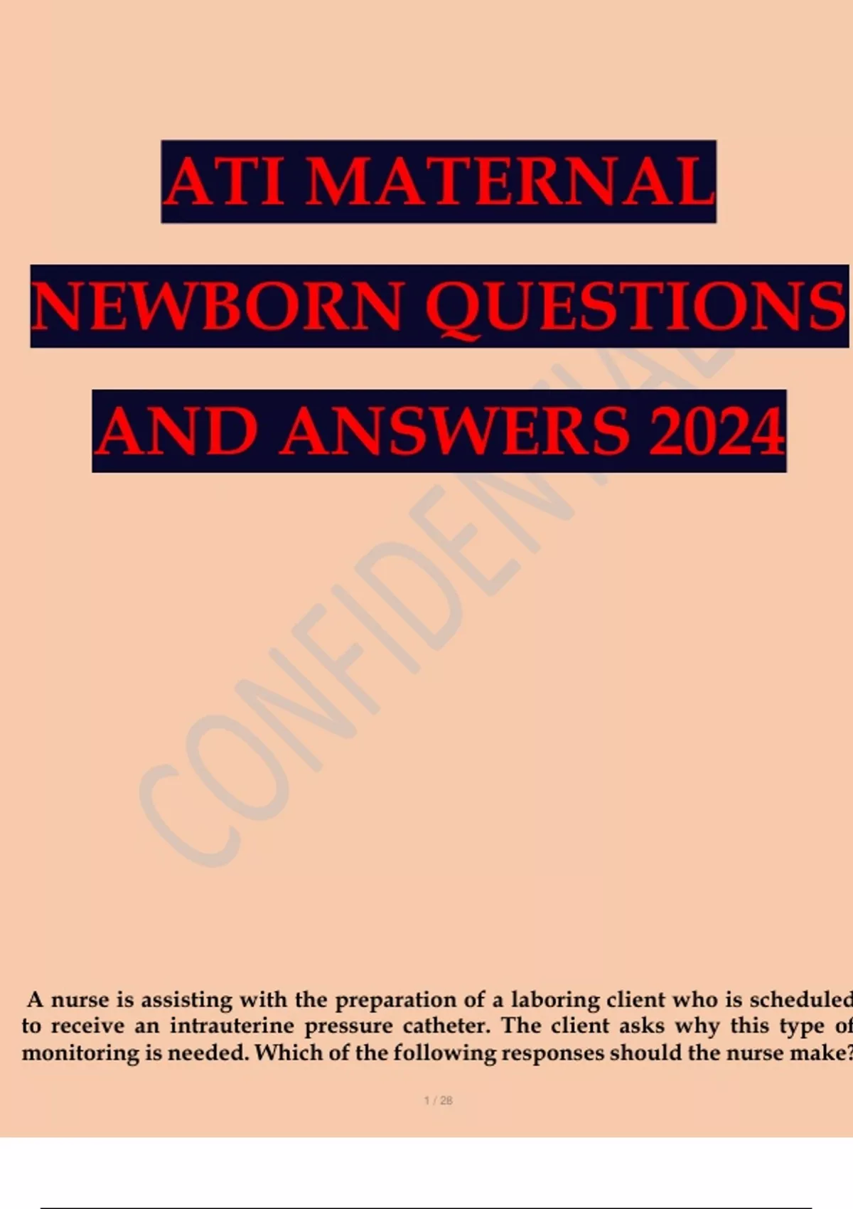 ATI MATERNAL NEWBORN QUESTIONS AND ANSWERS 2024 - Maternal newborn ...