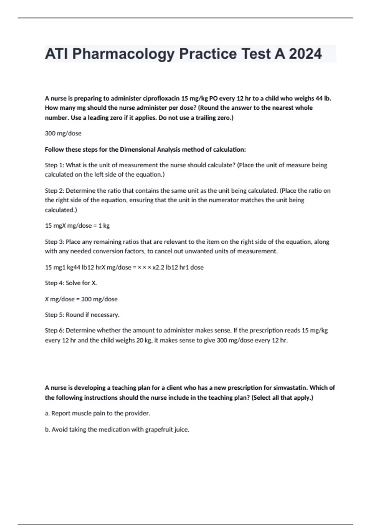 ATI Pharmacology Practice Test A 2024 - ATI Pharmacology - Stuvia US