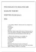 PSYCHOLOGY IN HEALTHCARE MASLOW THEORY WRITTEN EXAM Q & A 2024.