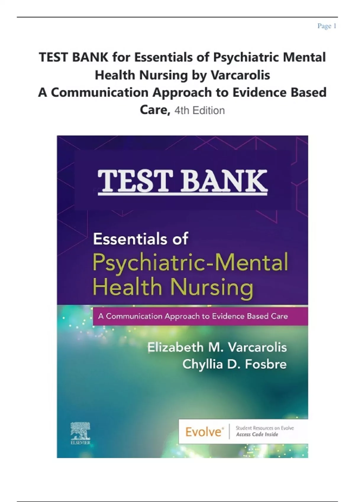 TEST BANK Essentials of Psychiatric Mental Health Nursing - Essentials ...