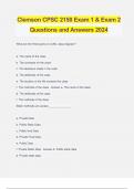 Clemson CPSC 2150 Exam 1 & Exam 2 Questions and Answers 2024