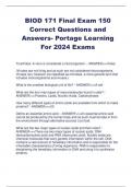 BIOD 171 Final Exam 150  Correct Questions and  Answers- Portage Learning For 2024 Exams