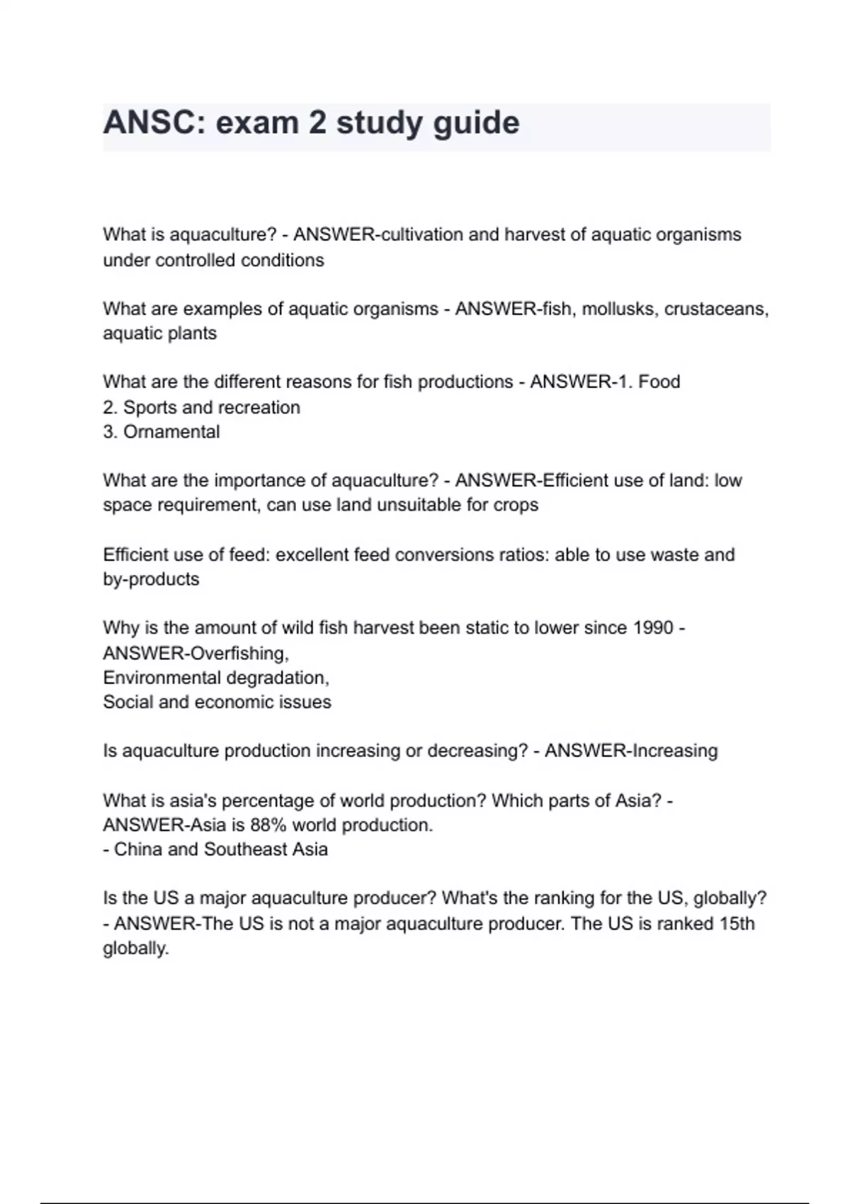 Ancap Study Guide ANSC: exam 2 study guide questions with complete solution - ANSC: exm 2 ...