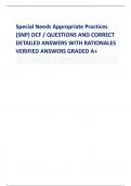 Special Needs Appropriate Practices  (SNP) DCF/ QUESTIONS AND CORRECT  DETAILED ANSWERS WITH RATIONALES  VERIFIED ANSWERSGRADED A+
