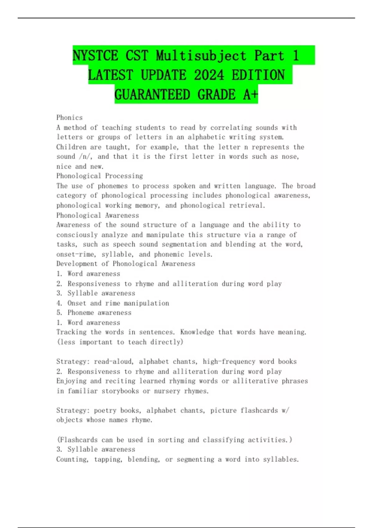 Nystce Cst Multisubject Part 1 Latest Update 2024 Edition Guaranteed