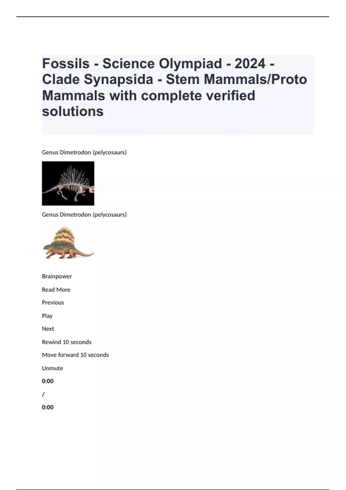 Fossils Science Olympiad 2024 Clade Synapsida Stem Mammals
