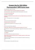 Answers Key for 16th Edition Pharmaceutical&colon; CNPR license exam 