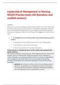 Leadership & Management in Nursing NCLEX Practice Exam (40 Questions and verified answers)