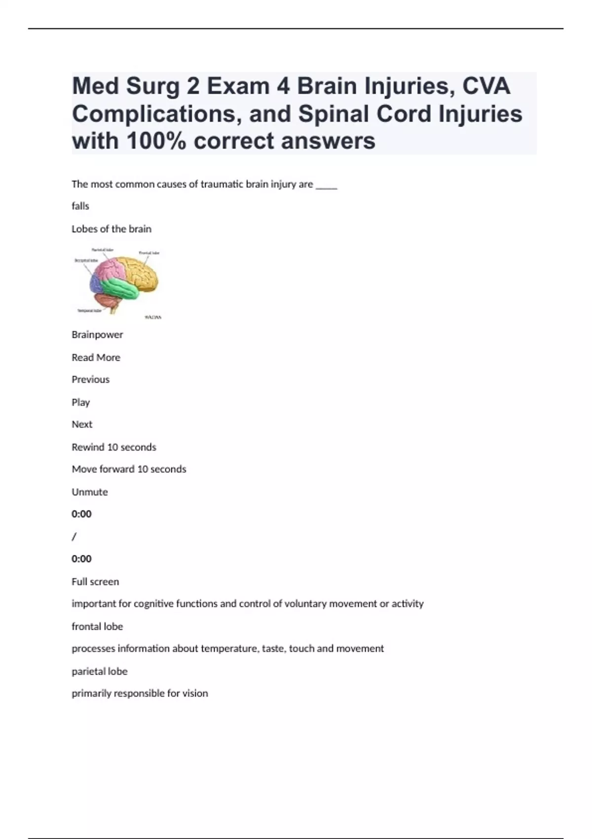 Med Surg 2 Exam 4 Brain Injuries, CVA Complications, and Spinal Cord ...