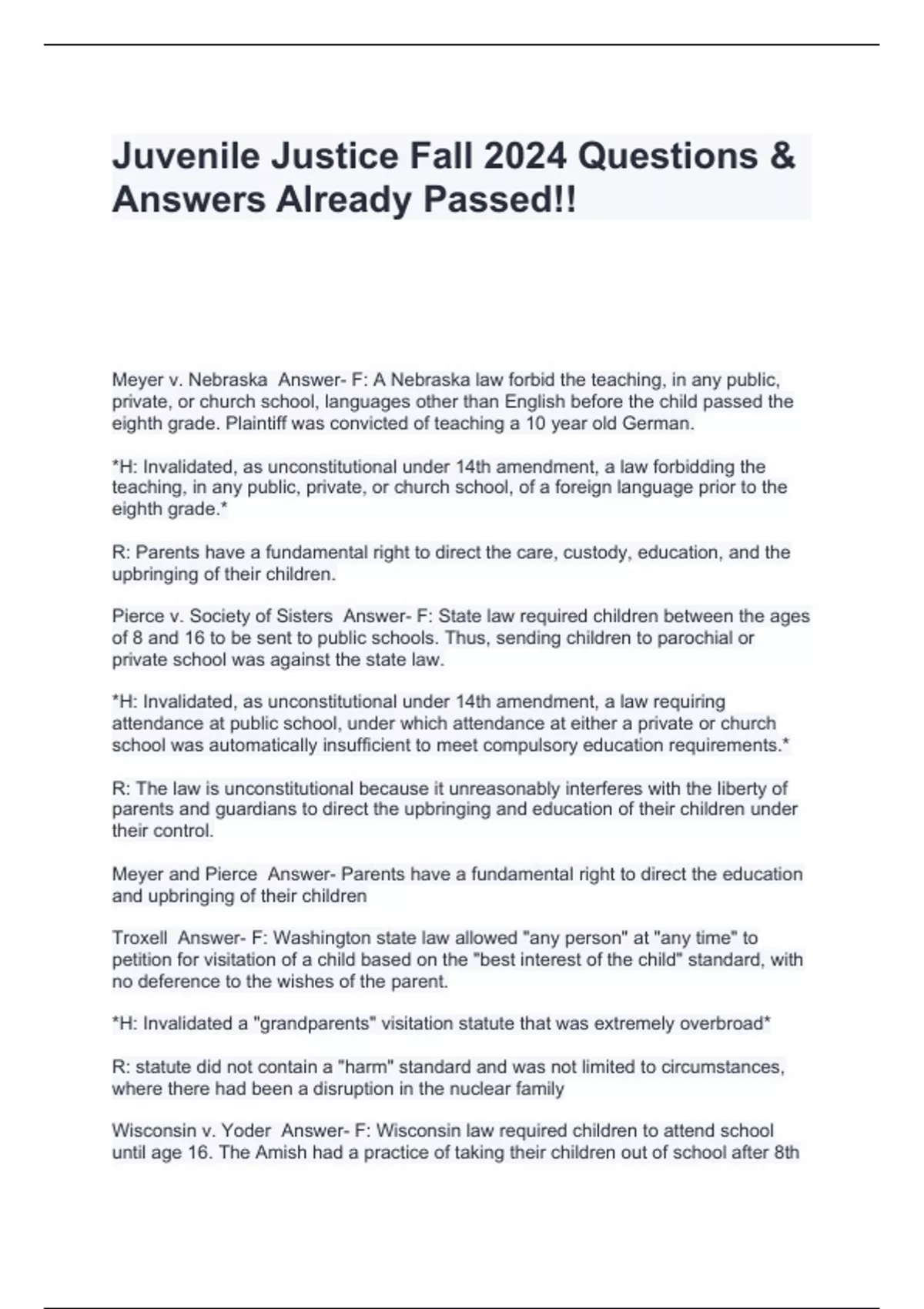 Juvenile Justice Fall 2024 Questions & Answers Already Passed ...