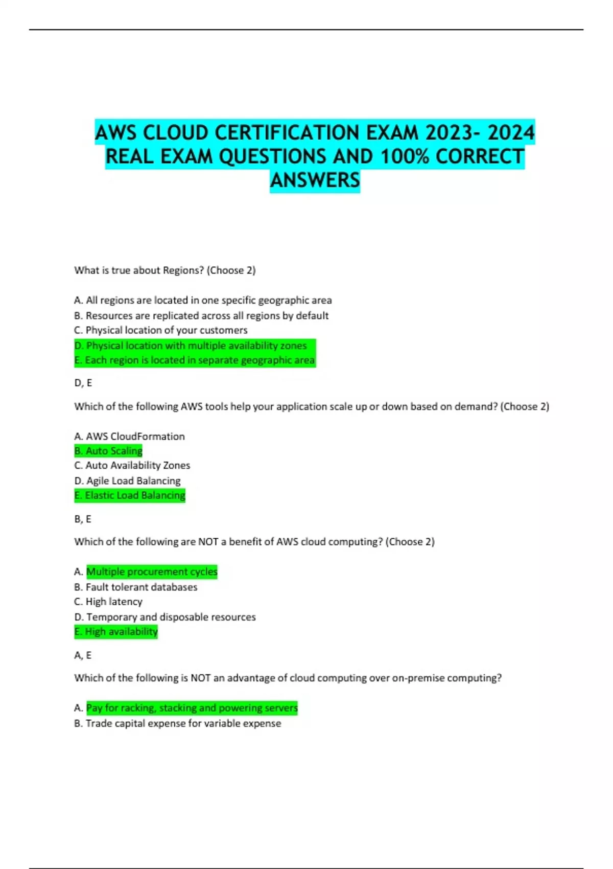 Aws Cloud Certification Exam Aws Cloud Stuvia Us