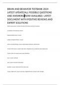 BRAIN AND BEHAVIOR TESTBANK 2024 LATEST UPDATE&lpar;ALL POSSIBLE QUESTIONS AND ANSWERS&rpar; 