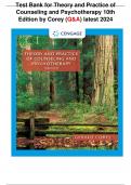 Test Bank for Theory and Practice of Counseling and Psychotherapy 10th Edition by Corey (Q&A) latest 2024