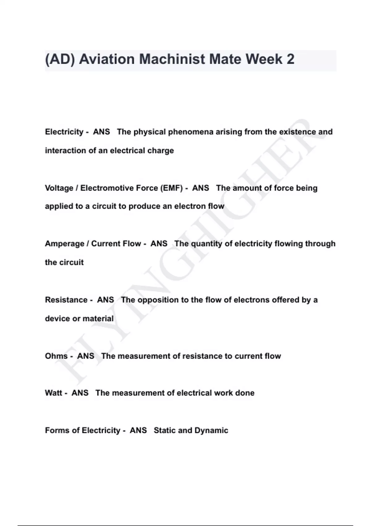 (AD) Aviation Machinist Mate Week 2 QUESTIONS & ANSWERS 2024 ( A+