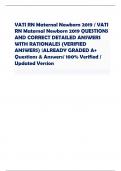 VATI RN Maternal Newborn 2019/ VATI  RN Maternal Newborn 2019QUESTIONS  AND CORRECT DETAILED ANSWERS  WITH RATIONALES (VERIFIED  ANSWERS) |ALREADY GRADED A+ Questions & Answers/ 100% Verified /  Updated Version