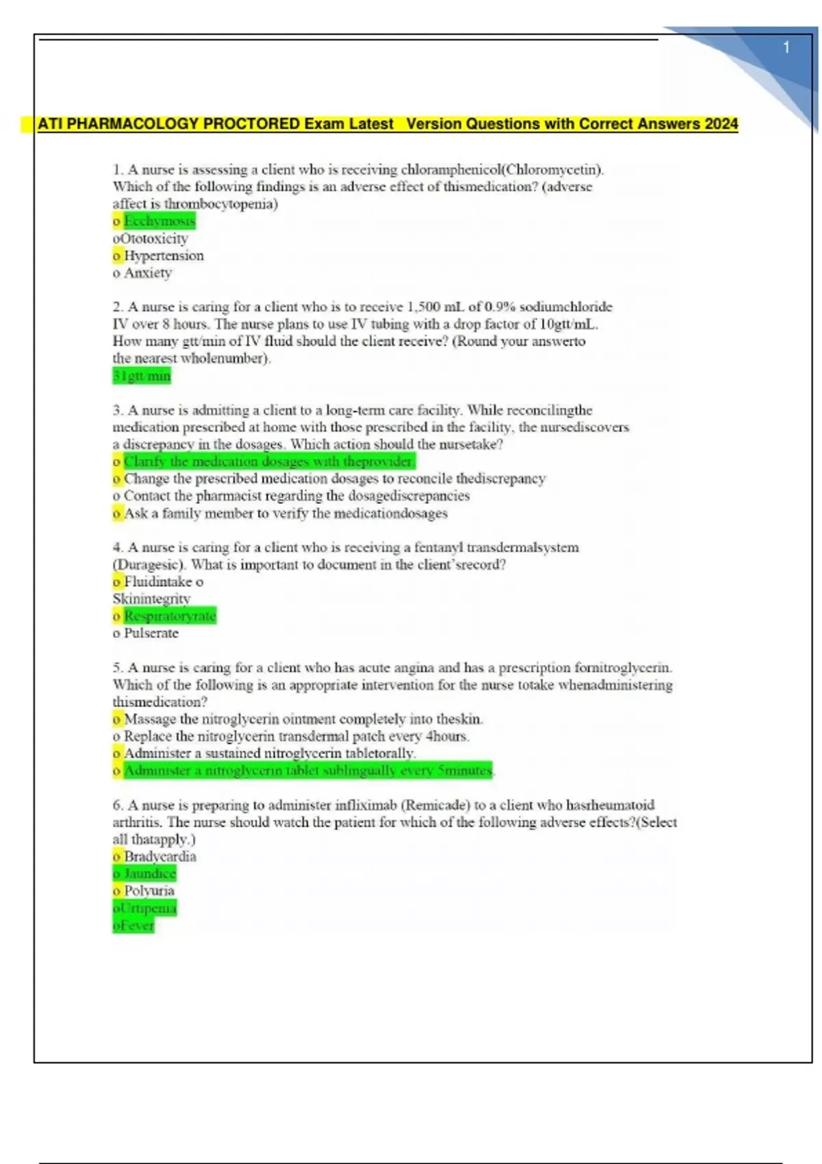 ATI PHARMACOLOGY PROCTORED Exam Latest Version Questions with Correct ...