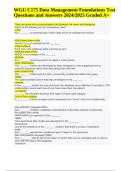 WGU C175&sol;D426 DATA MANAGEMENT FOUNDATIONS&comma; Objective Assessment Questions With Verified Answers &vert; WGU C175 Final Exam Review Questions and Answers &vert; WGU C175 Final Exam Questions and Answers Latest Updated 2024&sol;2025 and WGU C175 Data Management Foundation
