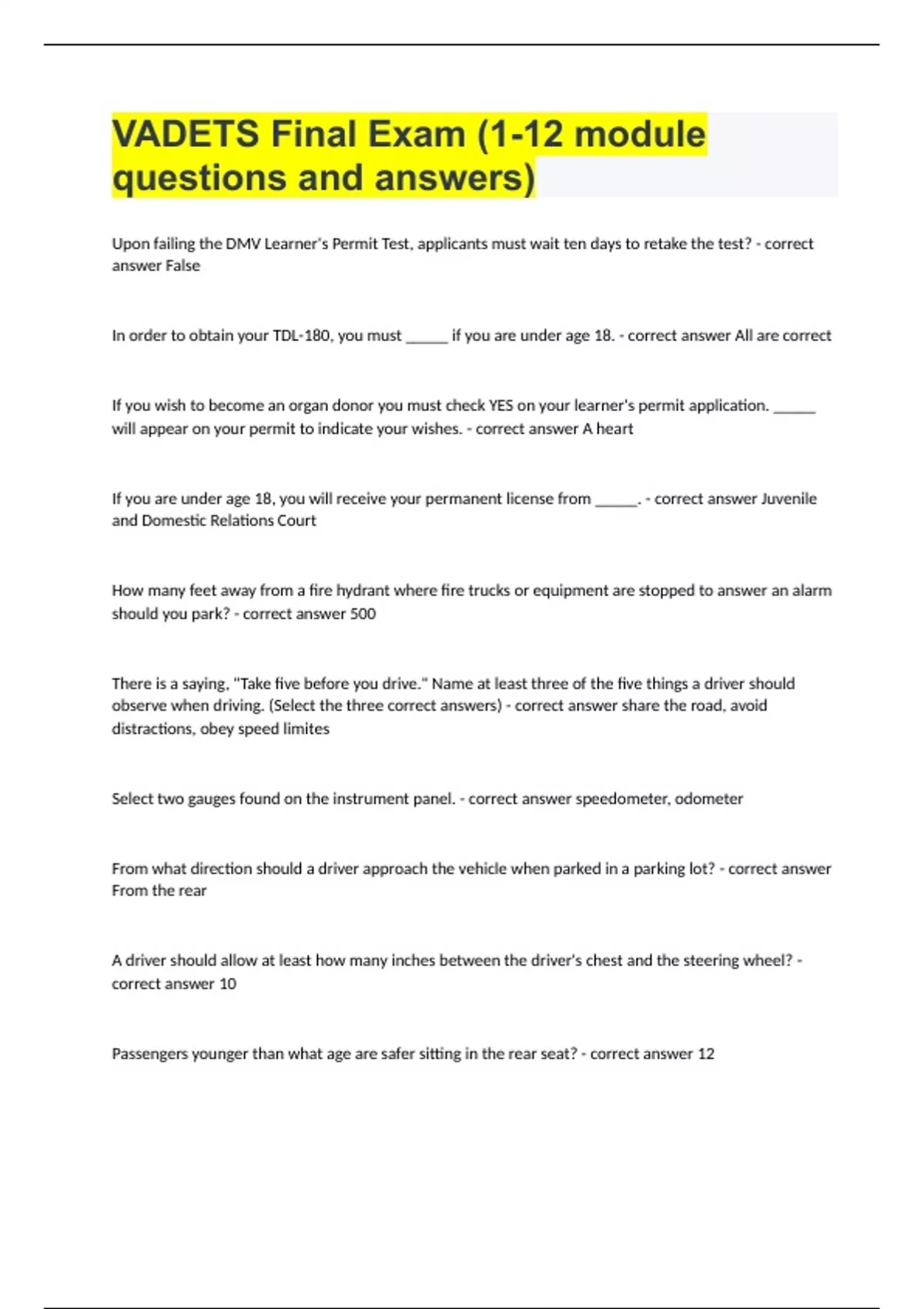 VADETS Final Exam (112 module questions and answers) Virginia's