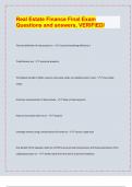 Real Estate Finance Final Exam  Questions and answers&comma; VERIFIED&sol;&sol; LATEST EXAM PREDICTIONS UPDATES&comma; APPROVED&period; 