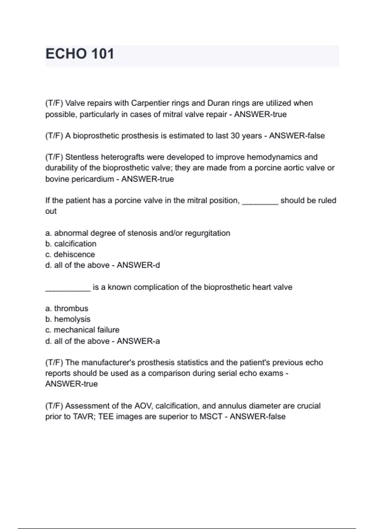 ECHO 101 test questions and answers - ECHO 101 - Stuvia US