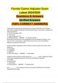 Florida Claims Adjuster Exam&vert;&vert;&vert; ACTUAL BUNDLE 2024&sol;2025&vert;&vert;FULL PACKAGED SOLUTION &lpar; A  GRADED 100&percnt; VERIFIED&rpar;