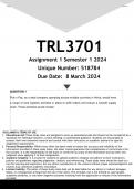 TRL3701 Assignment 1 &lpar;ANSWERS&rpar; Semester 1 2024 - DISTINCTION GUARANTEED