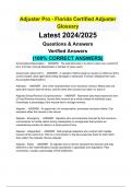 Adjuster Pro - Florida Certified Adjuster Glossary Latest 2024/2025 Questions & Answers Verified Answers (100% CORRECT ANSWERS)