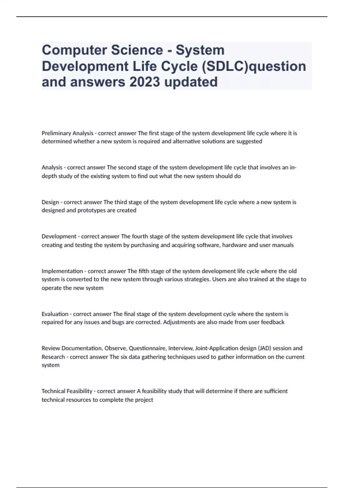 Computer Science - System Development Life Cycle (SDLC)question and ...