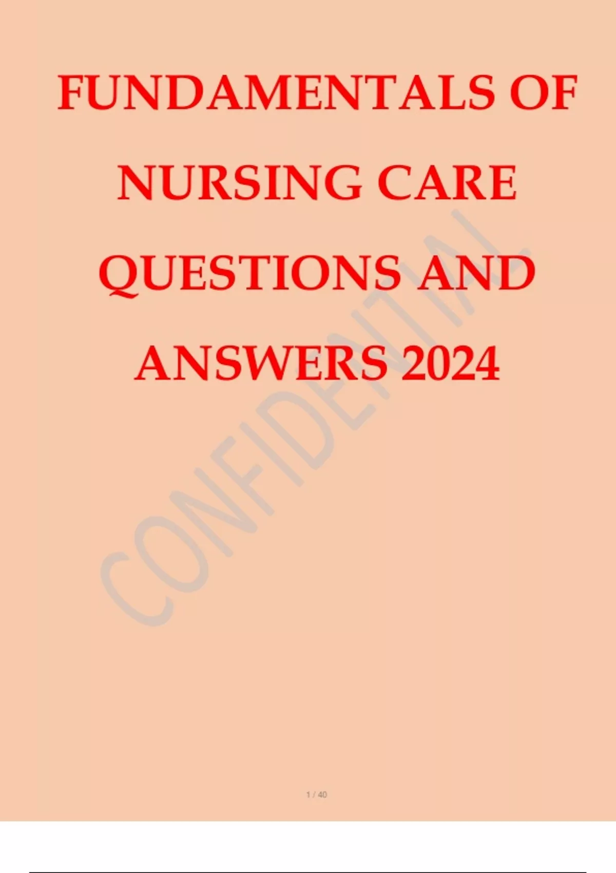 2024 FUNDAMENTALS OF NURSING CARE latest Updated Exam QUESTIONS with ...