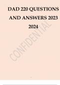 DAD 220 Latest Updated Exam QUESTIONS with 100%verified Correct ANSWERS 2024.A+ ULTIMATE GUIDE 