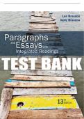 Test Bank For Paragraphs and Essays: With Integrated Readings - 13th - 2017 All Chapters - 9781305654181