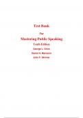 Test Bank For Mastering Public Speaking 10th Edition By George Grice, Daniel Mansson, John Skinner (All Chapters, 100% Original Verified, A+ Grade) 