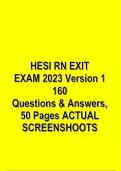 HESI RN EXIT EXAM 2023 Version 1 160 Questions & Answers, 50 Pages ACTUAL SCREENSHOOTS
