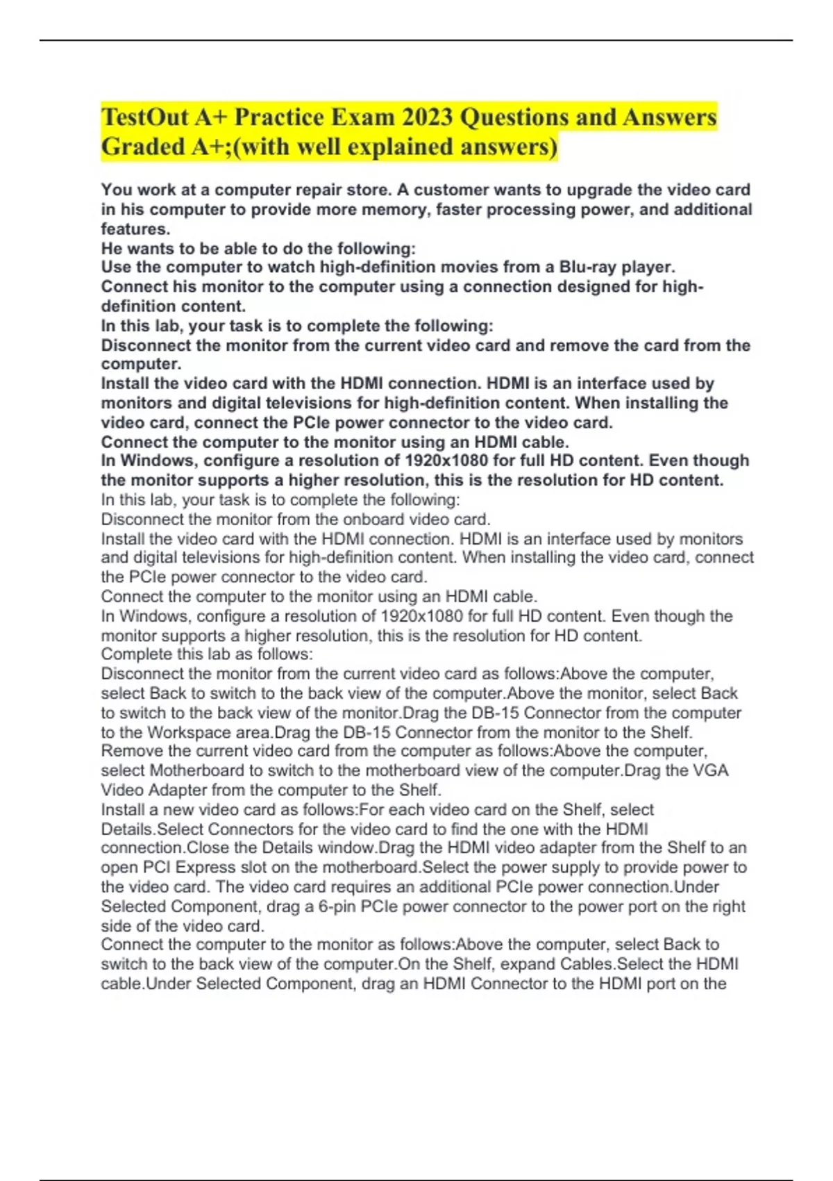 TestOut A+ Practice Exam 2023 Questions and Answers Graded A+;(with ...