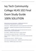 LATEST Ivy Tech Community College HLHS 102 Final Exam Study Guide 100% SOLUTION
