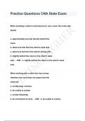 Practice Questions CNA State Exam QUESTIONS & ANSWERS 2024 ( A+ GRADED 100% VERIFIED)