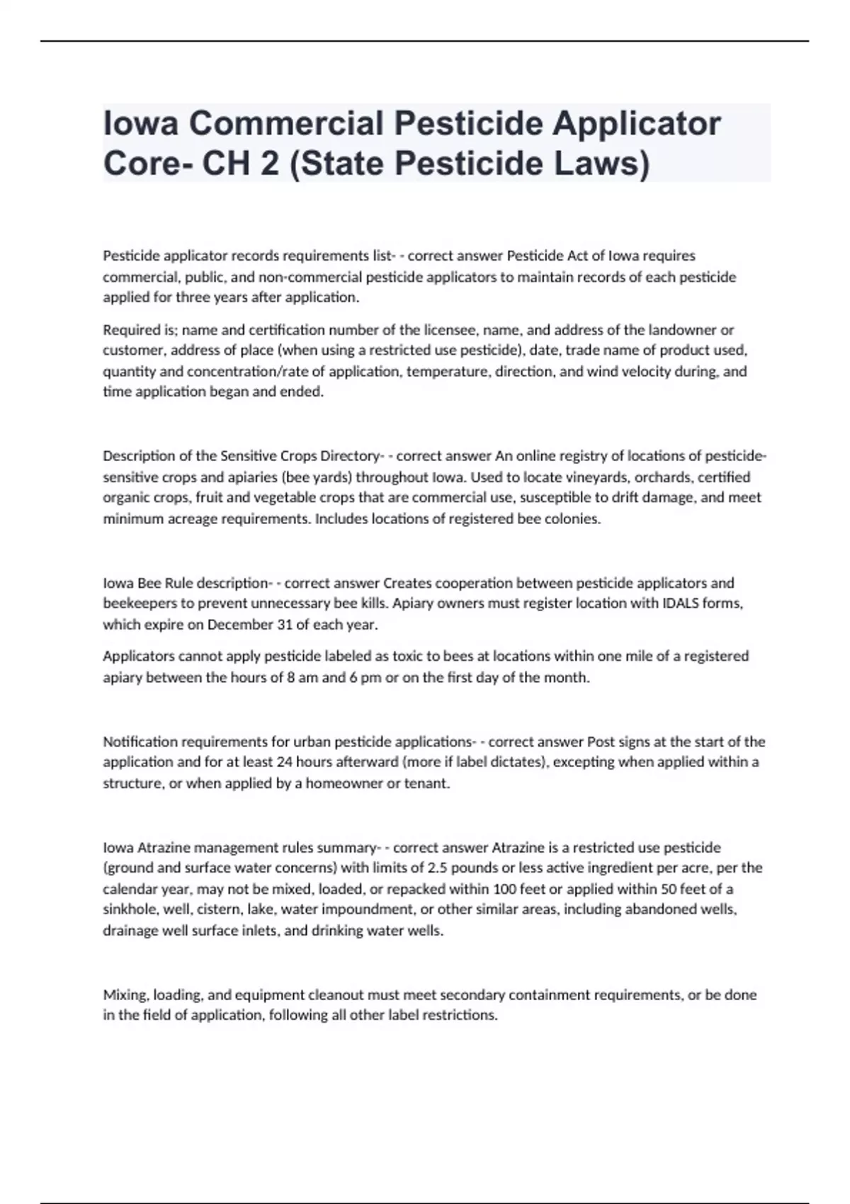 Iowa Commercial Pesticide Applicator Core CH 2 (State Pesticide Laws