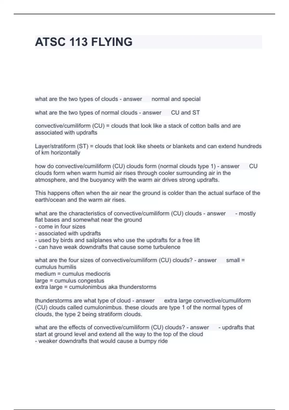 ATSC 113 FLYING QUESTIONS WITH CORRECT ANSWERS 2024 - ATSC - Stuvia US