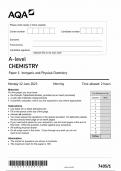 AQA A level CHEMISTRY Paper 1 Inorganic and Physical Chemistry question paper(7405/1)