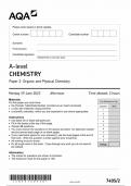 AQA A level CHEMISTRY Paper 2 Organic and Physical Chemistry question paper (7405/2)