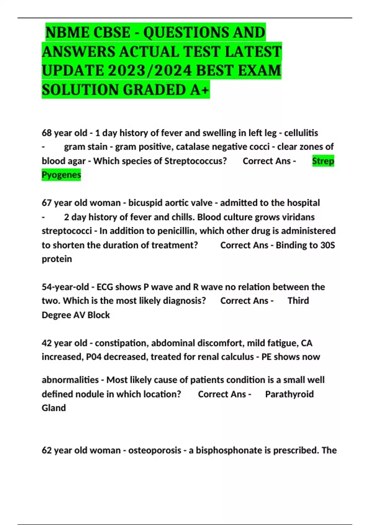 NBME CBSE - QUESTIONS AND ANSWERS ACTUAL TEST LATEST UPDATE 2023/2024 ...
