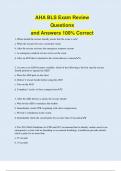 AHA BLS Exam Review Questions and Answers 100% Correct