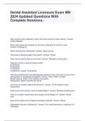 Dental Assistant Licensure Exam MN 2024 Updated Questions With Complete Solutions&period;