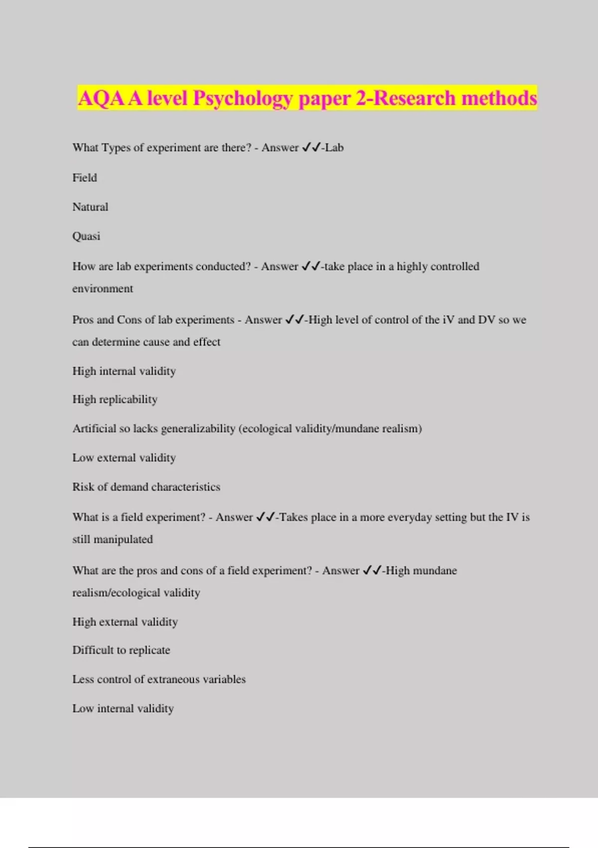 AQA A level Psychology paper 2-Research methods - AQA A-Level ...