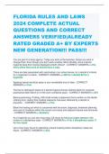 FLORIDA RULES AND LAWS 2024 COMPLETE ACTUAL QUESTIONS AND CORRECT ANSWERS VERIFIED&vert;ALREADY RATED GRADED A&plus; BY EXPERTS NEW GENERATION&excl;&excl;&excl; PASS&excl;&excl;&excl;