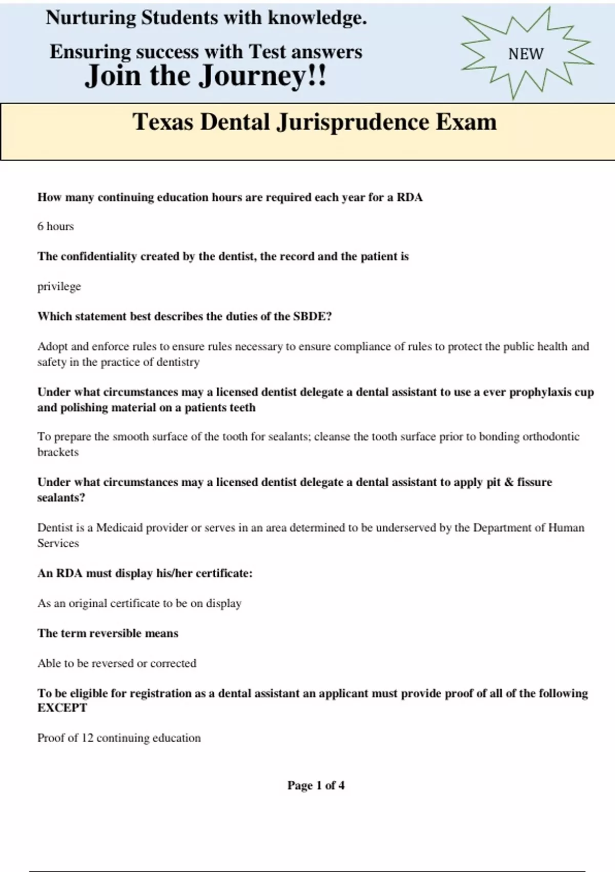 Texas Dental Jurisprudence Exam Complete with Answers Verified and